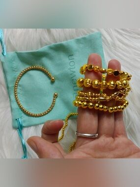 😘😘🥰Enewton Gold-Tone Stacking Bracelet Set with Drawstring Pouch